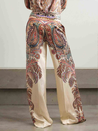 Lily Elegant Vintage Paisley Wide-Leg Pants