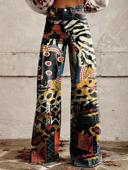 Karen Bold and Elegant Art Pattern Wide Leg Pants