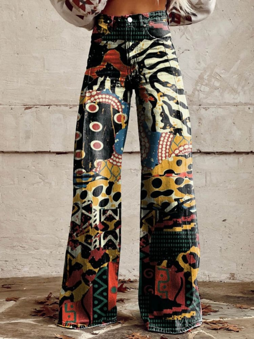 Karen Bold and Elegant Art Pattern Wide Leg Pants