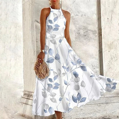 Popular Purple Floral Print Sleeveless Maxi Dress