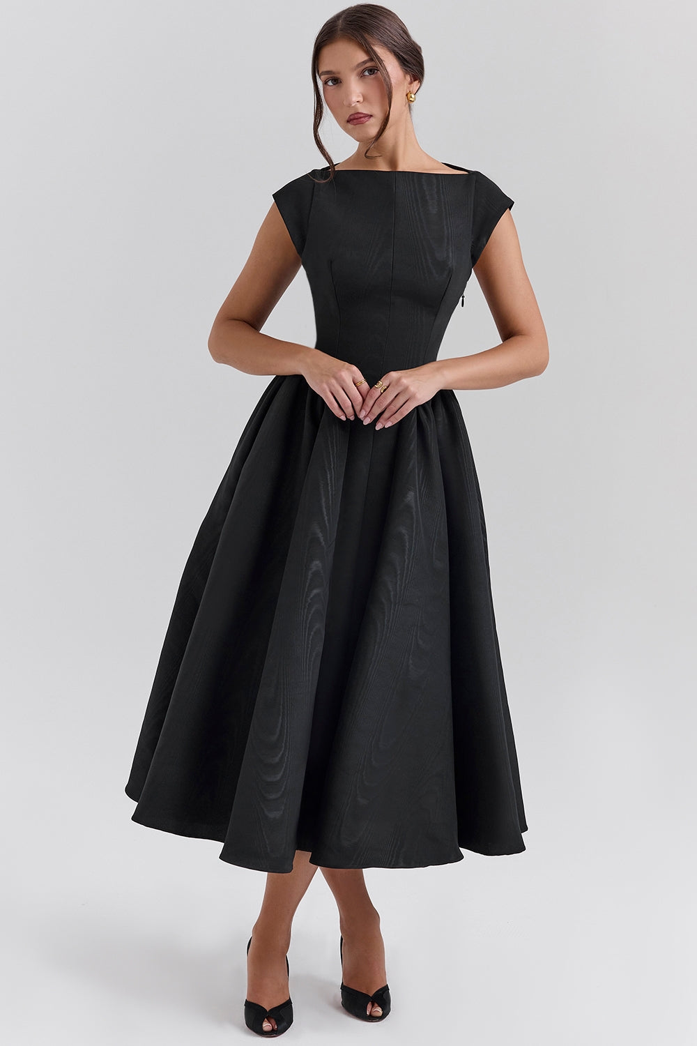 Emma Elegant Ivory Moire Satin Dress