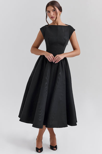 Emma Elegant Ivory Moire Satin Dress