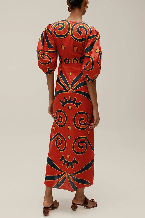 Stella Stylish Linen Blend Front Cutout Knot Maxi Dress