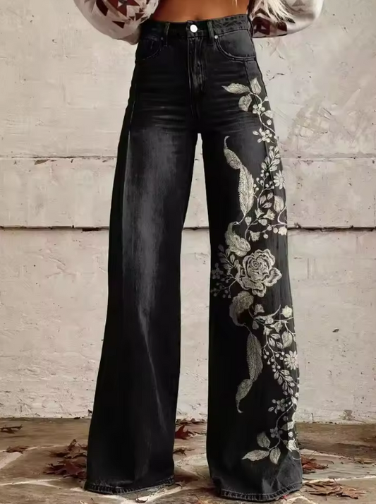Erica Vintage Noir Floral Chic Trousers