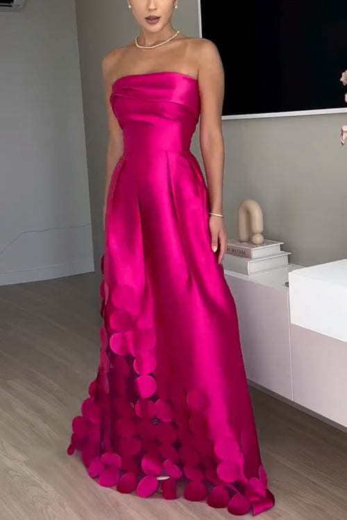 Emma Elegant Polka Dot Applique Strapless Maxi Dress