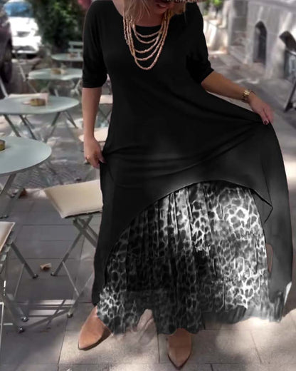 Amira Long Sleeve Dress with Tulle Effect Skirt
