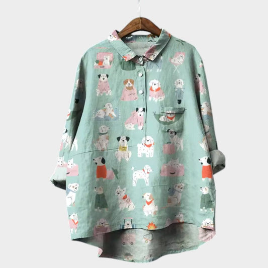 Mia Oversized Blouse with Dog Print