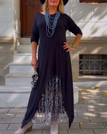 Amira Long Sleeve Dress with Tulle Effect Skirt