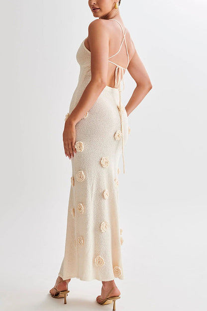 Stella Elegant Crochet Back Lace-Up Maxi Dress