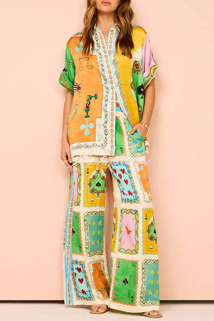 Isla Stylish Poker Print Satin Blouse