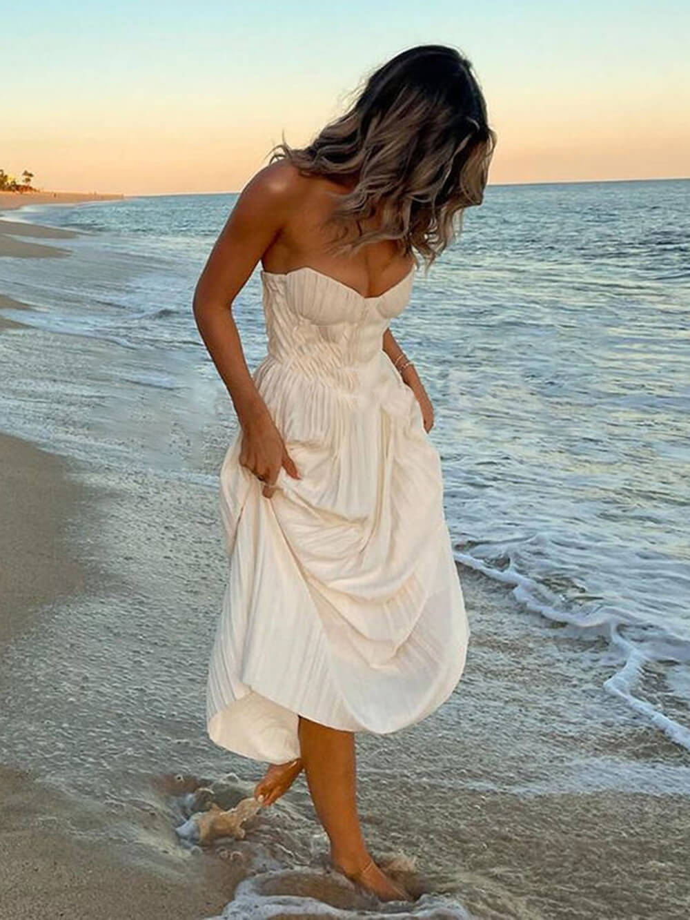 Isla Elegant Pleated Strapless Maxi Dress