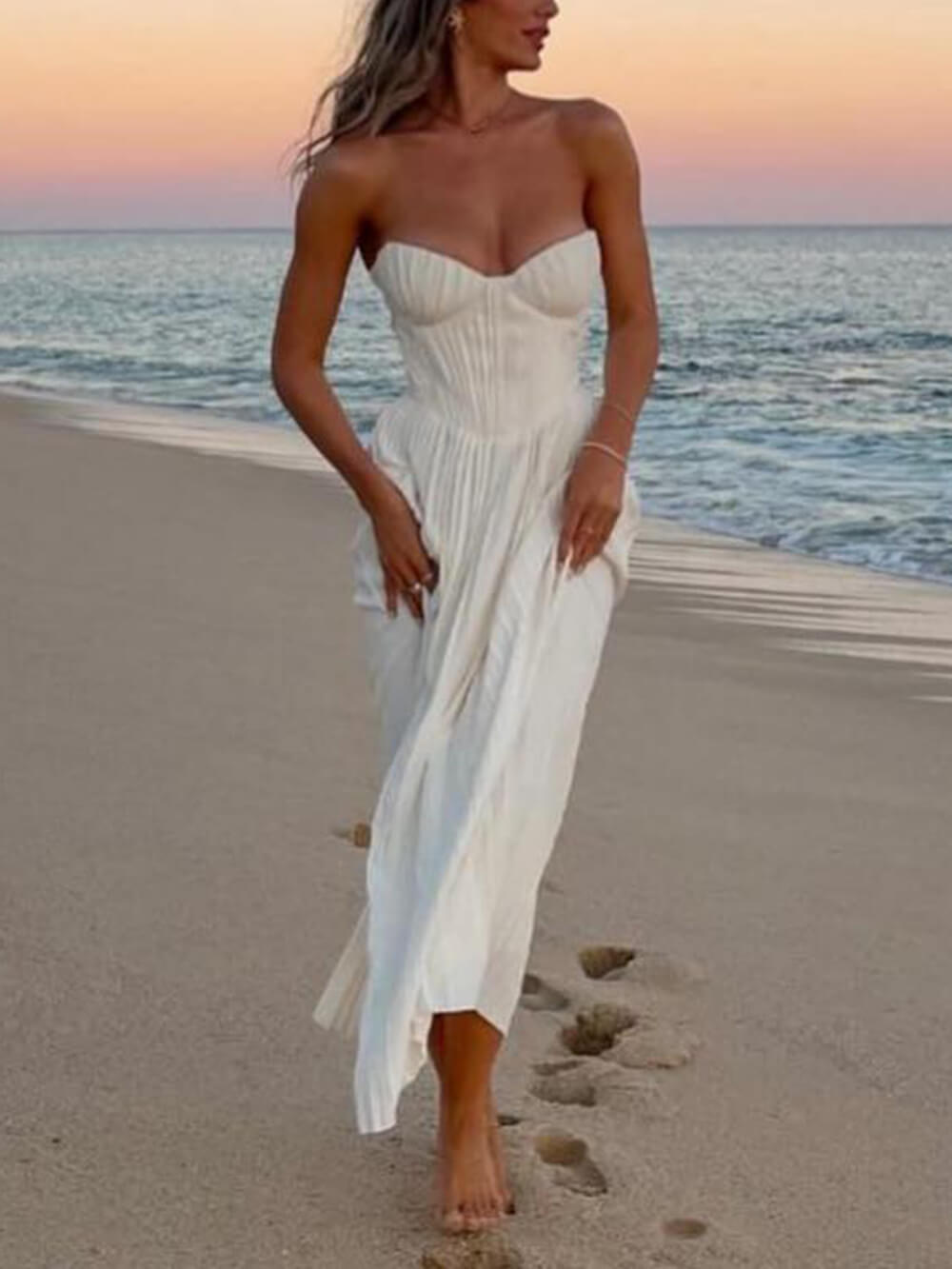 Isla Elegant Pleated Strapless Maxi Dress