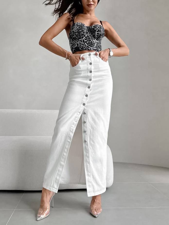 Hannah Denim Hip Long Skirt