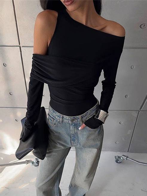 Bella Irregular Shoulder Slim-Fit Tee