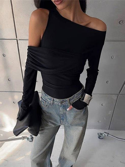 Bella Irregular Shoulder Slim-Fit Tee