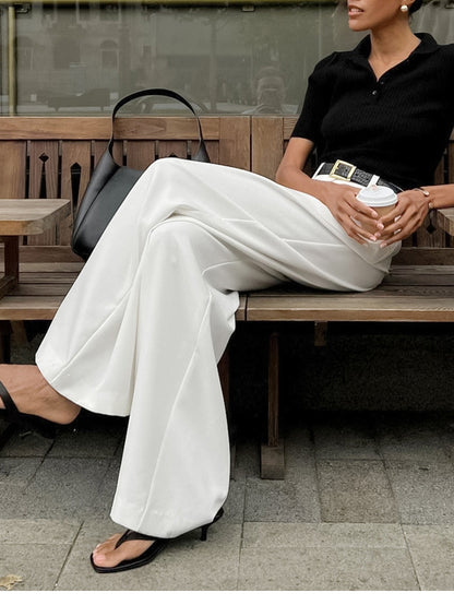 Grace White High Waist Wide Leg Pants Without Belt