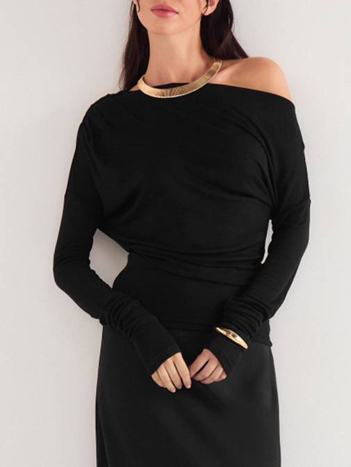 Maya Off-shoulder pleated waist T-shirt
