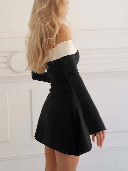 Sarah Elegant Color Block Off-Shoulder Short Dress