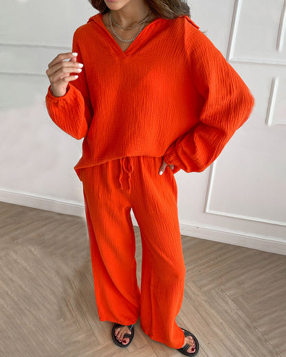 Anna - Simple V-Neck Casual Two-piece Set