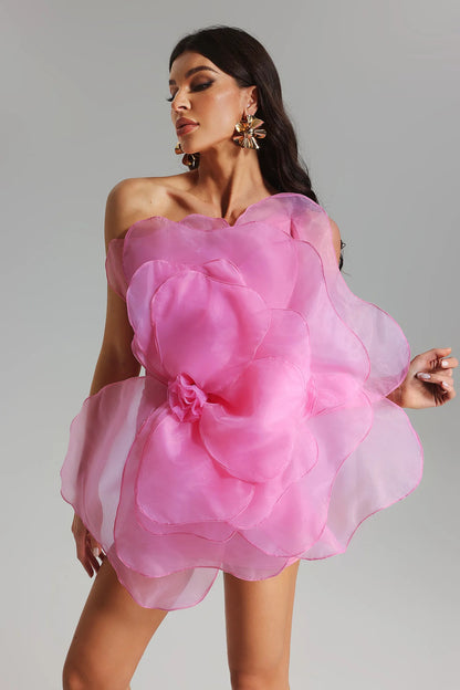 Luna Pink Mesh Flower Mini Tube Dress