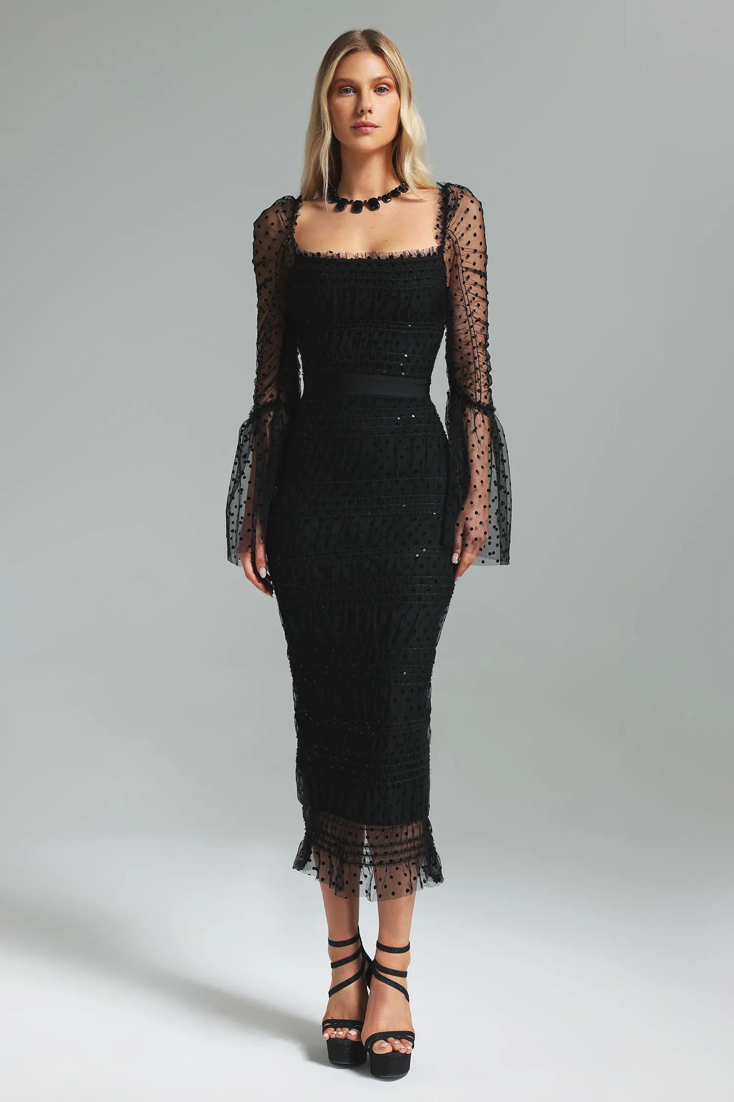 Mila Elegant Mesh Midi Dress