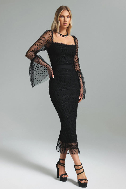 Mila Elegant Mesh Midi Dress