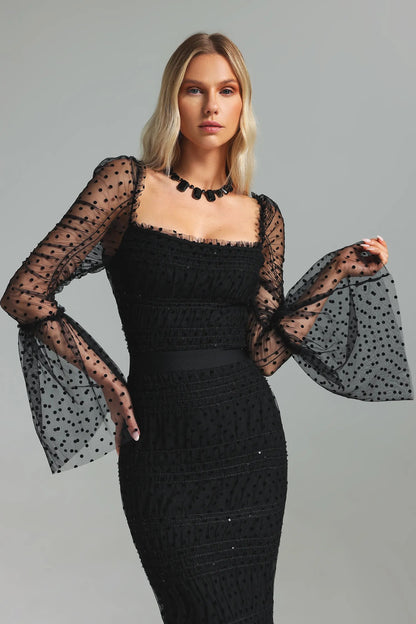Mila Elegant Mesh Midi Dress