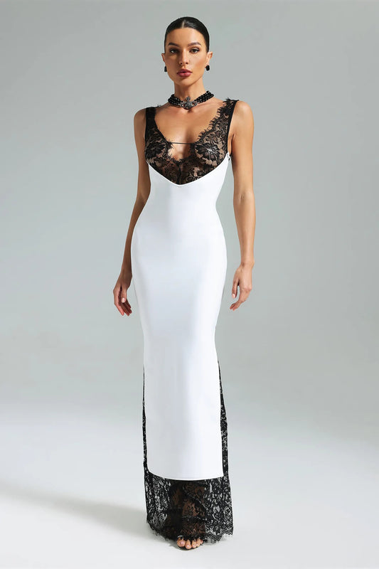 Olivia Elegant Deep V Lace Gown