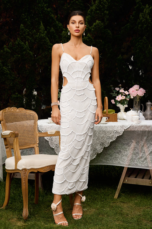 Mia Elegant Sequin Pearl Midi Dress