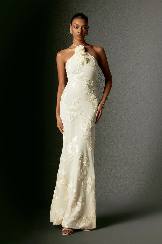 Zoey Elegant Halter Embroidered Maxi Dress