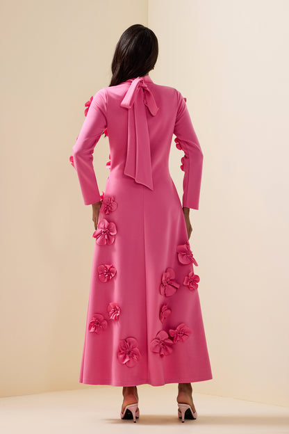 Savannah Timeless 3D Flower Long Sleeve Dress