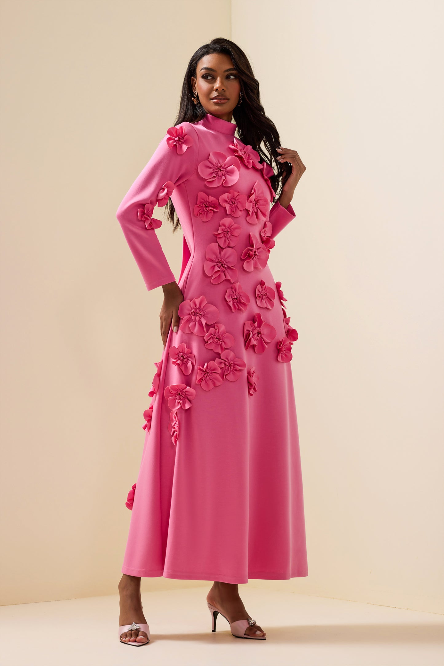 Savannah Timeless 3D Flower Long Sleeve Dress