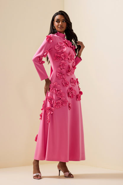 Savannah Timeless 3D Flower Long Sleeve Dress