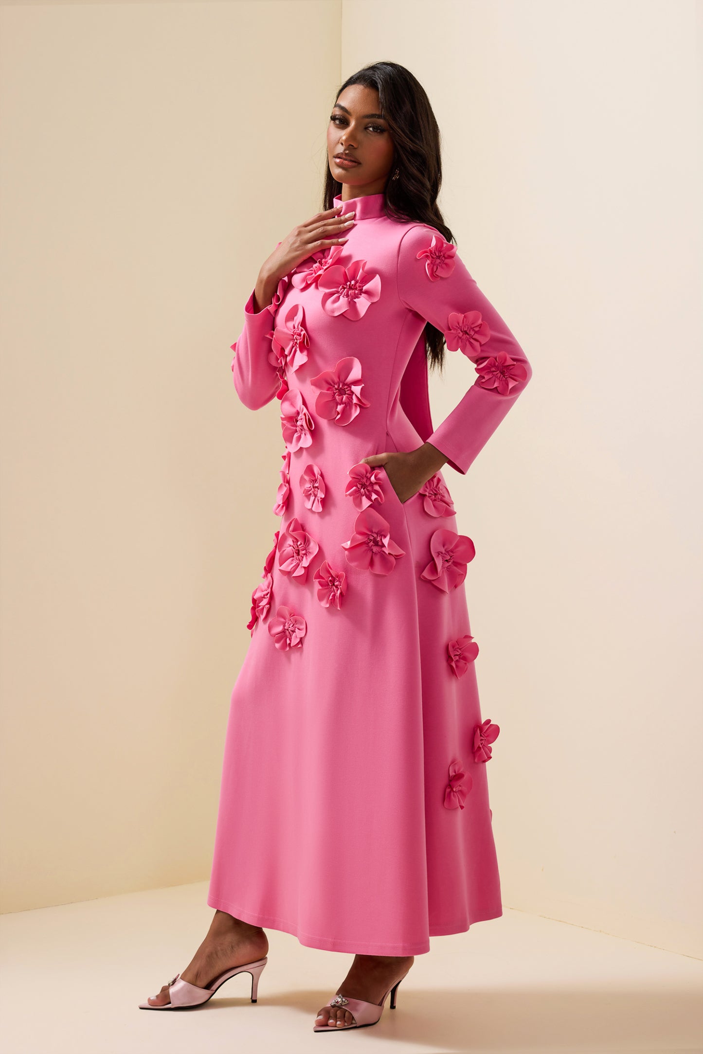 Savannah Timeless 3D Flower Long Sleeve Dress