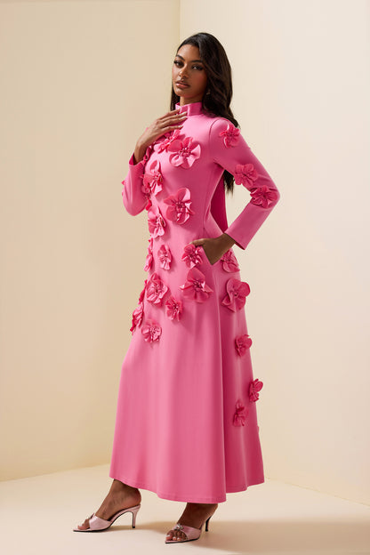 Savannah Timeless 3D Flower Long Sleeve Dress
