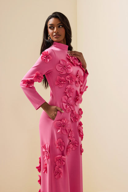 Savannah Timeless 3D Flower Long Sleeve Dress