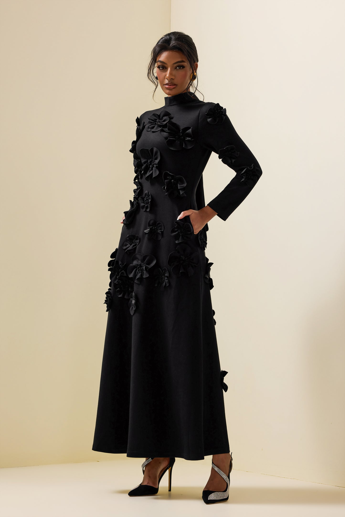 Savannah Timeless 3D Flower Long Sleeve Dress