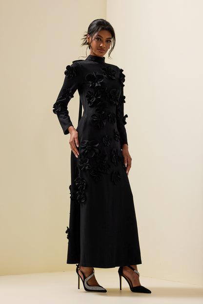 Savannah Timeless 3D Flower Long Sleeve Dress