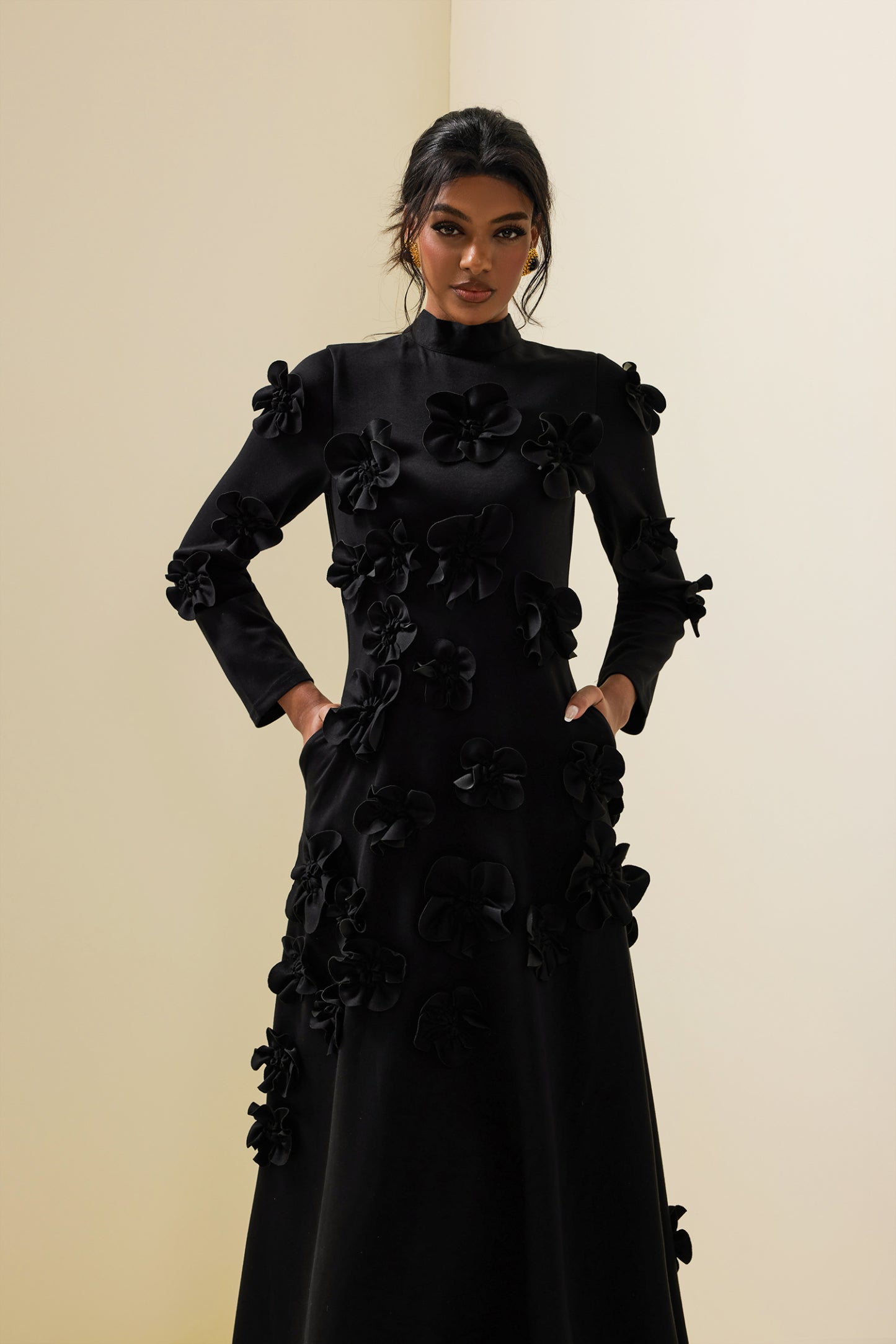 Savannah Timeless 3D Flower Long Sleeve Dress