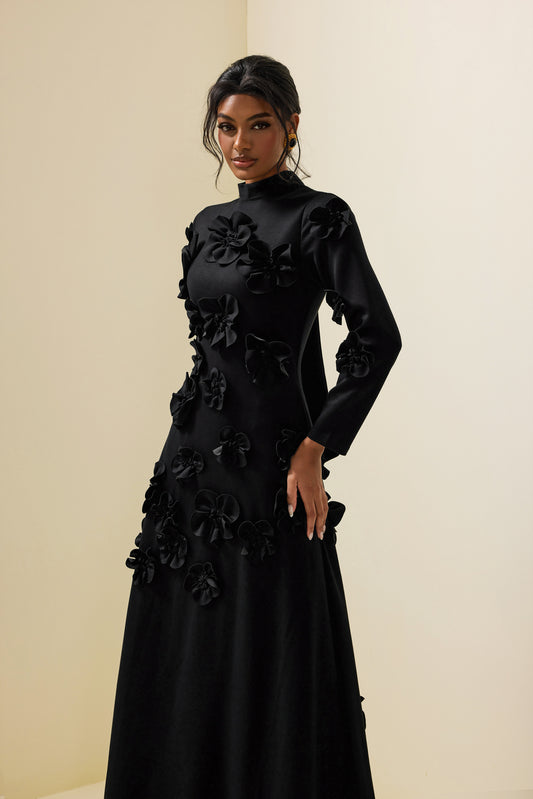 Savannah Timeless 3D Flower Long Sleeve Dress