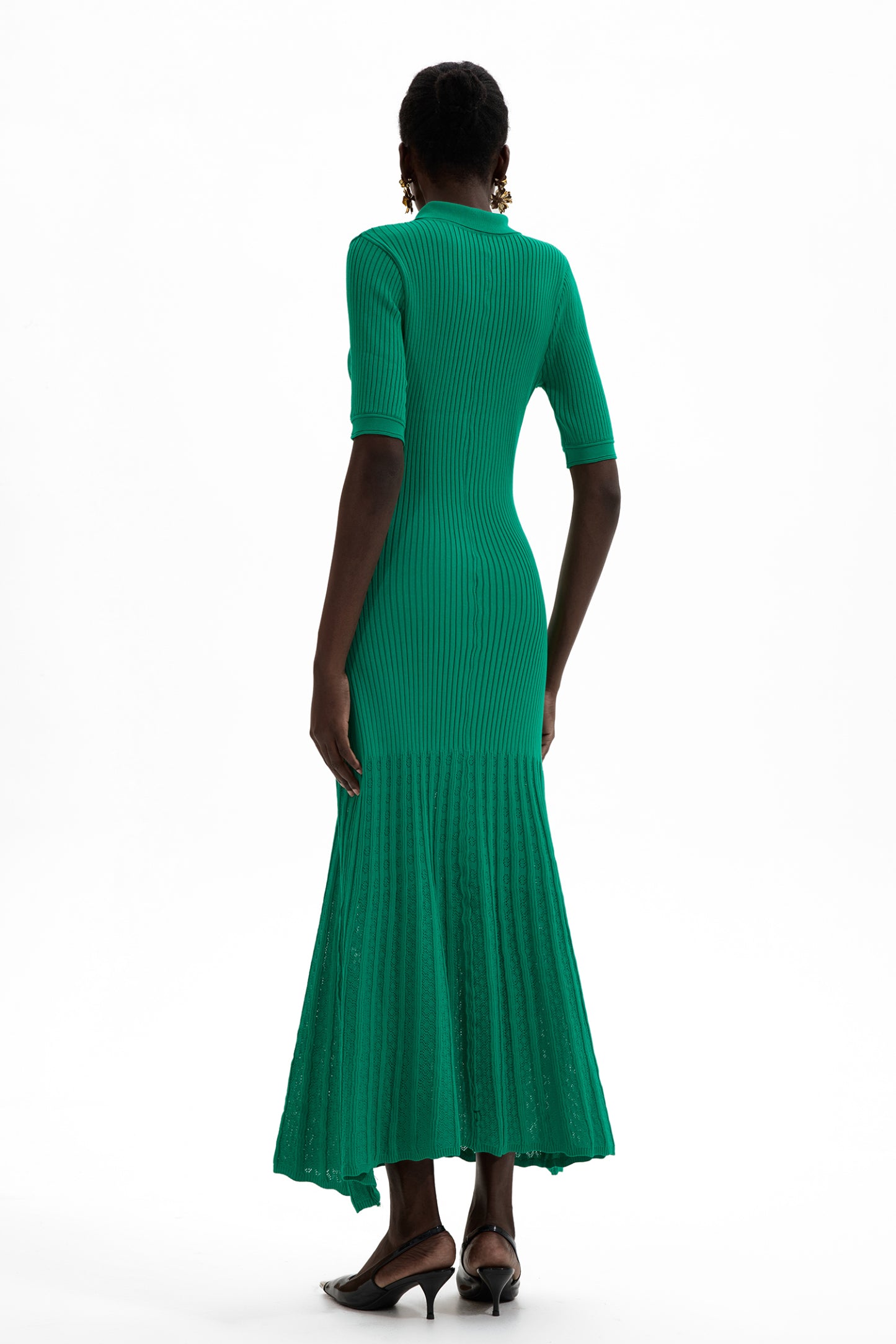 Maya Elegant Metal Button Midi Dress