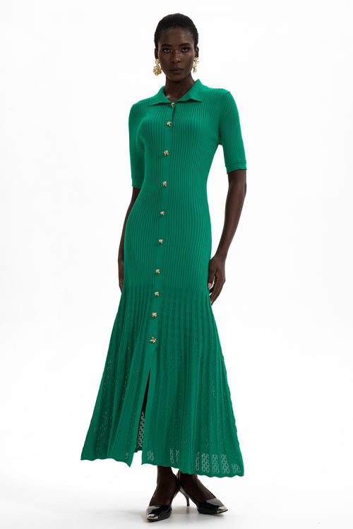 Maya Elegant Metal Button Midi Dress