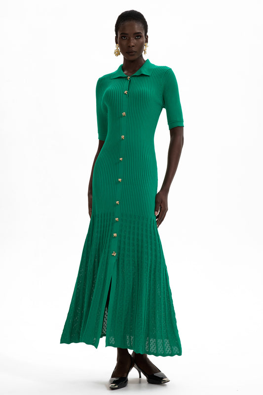 Maya Elegant Metal Button Midi Dress