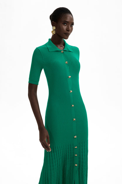 Maya Elegant Metal Button Midi Dress