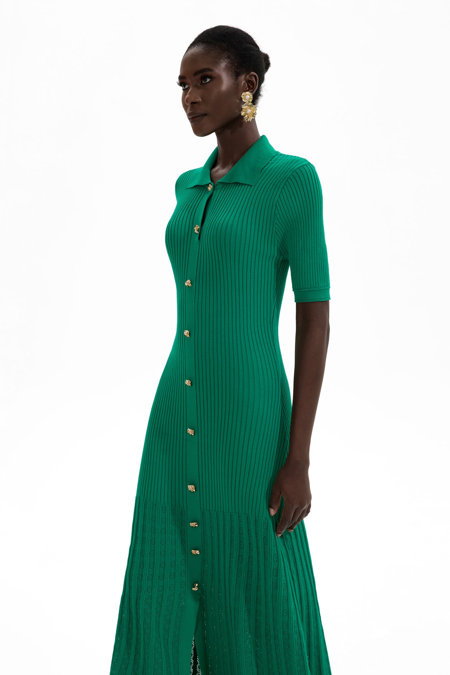 Maya Elegant Metal Button Midi Dress