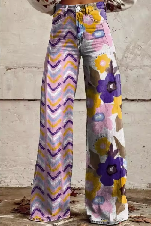 Lillian Festival Artistic Comfort High Waist Floral Boho Pants