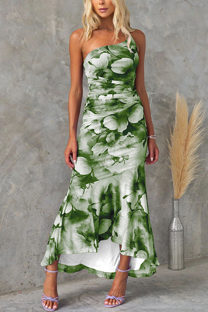 Malia  Elegant Floral Print Ruched Stretch Dress