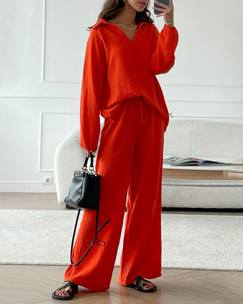 Anna - Simple V-Neck Casual Two-piece Set