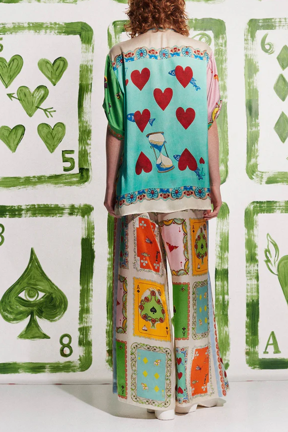 Isla Stylish Poker Print Satin Blouse
