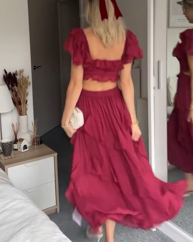 Square Neck Ruffle Sleeves Dress